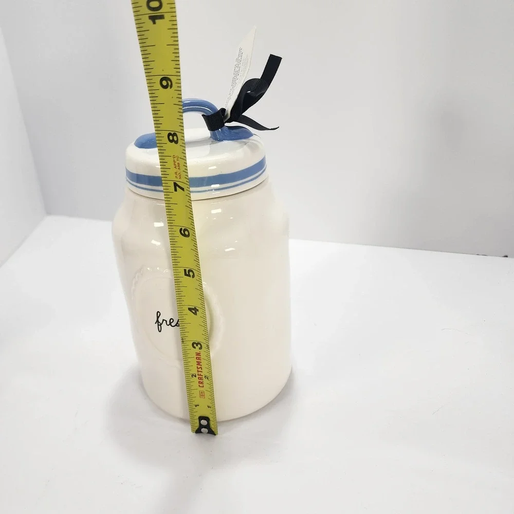 Rae Dunn Fresh Ceramic Canister Blue White Farmhouse Kitchen Storage Jar NWT